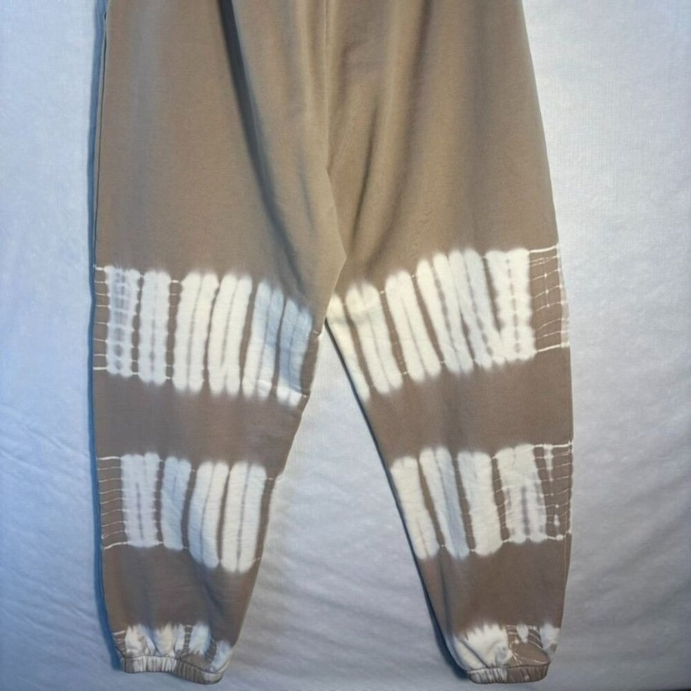 Beige & White Tie-Dye Joggers With Drawstring Waist Elastic Cuffs & Pockets - Picture 4 of 8